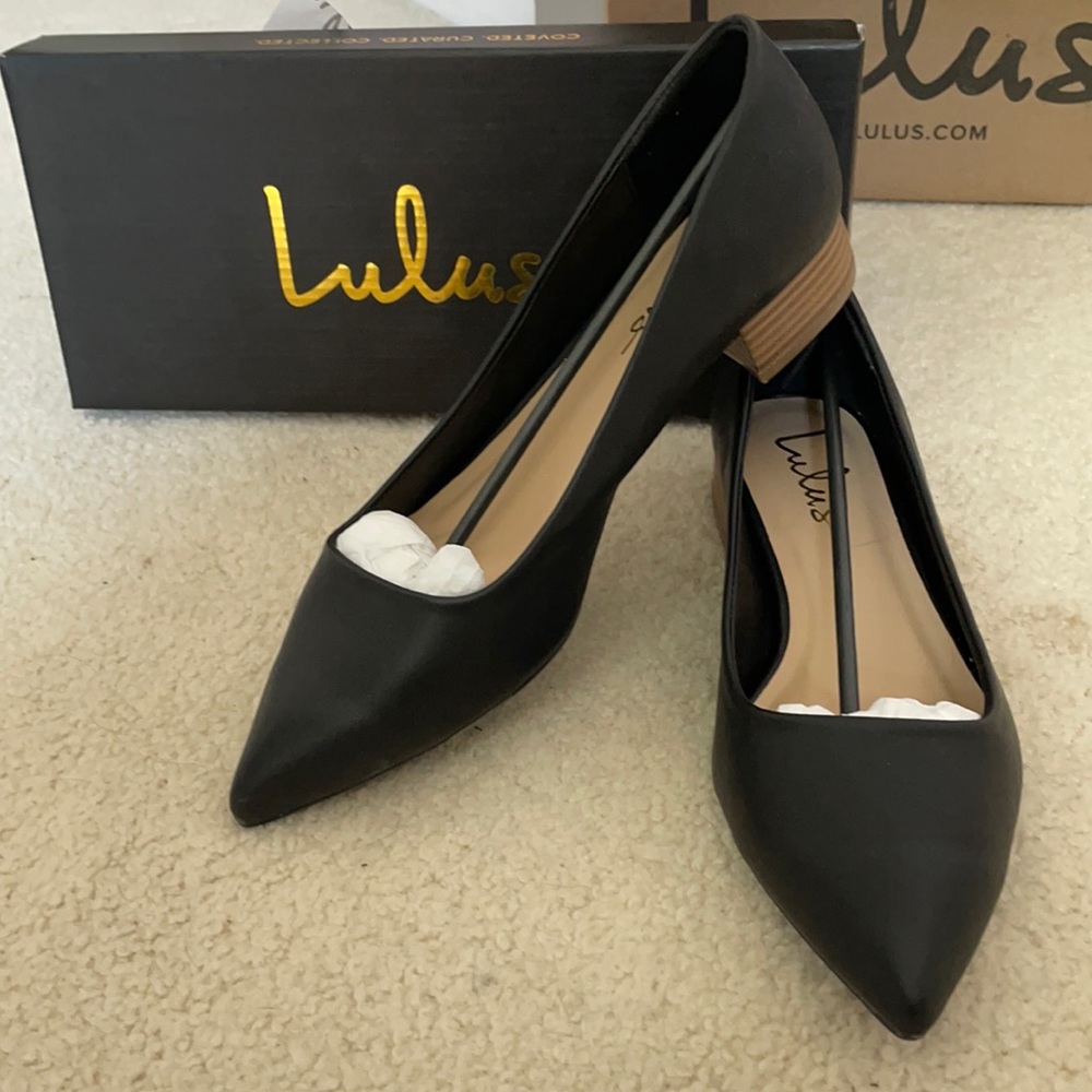 Black leather Lulu’s heels